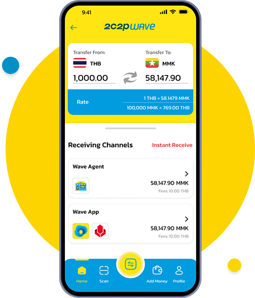 Download 2C2PWAVE App from your
app store. Open the app, and tap “Profile” to start
registration.