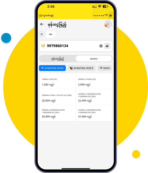 သင့်ဖုန်းနံပါတ် သို့မဟုတ် အခြားဖုန်းနံပါတ်အတွက် 
ဒေတာ ရွေးချယ်ပါ