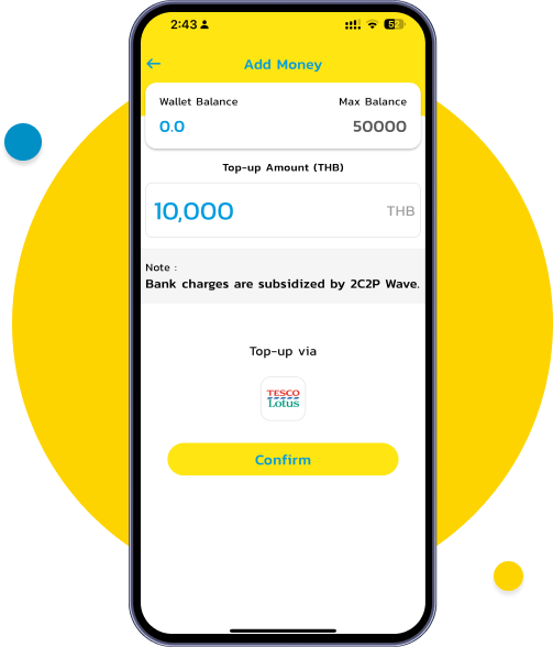 Carefully review the top-up amount and selected merchant/retail store to ensure all details are correct, then tap “Confirm”.