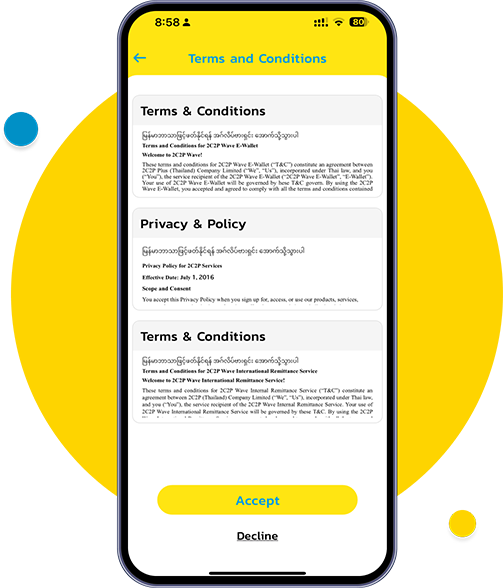 Read the Terms & Conditions, then tap
“Accept” to continue.