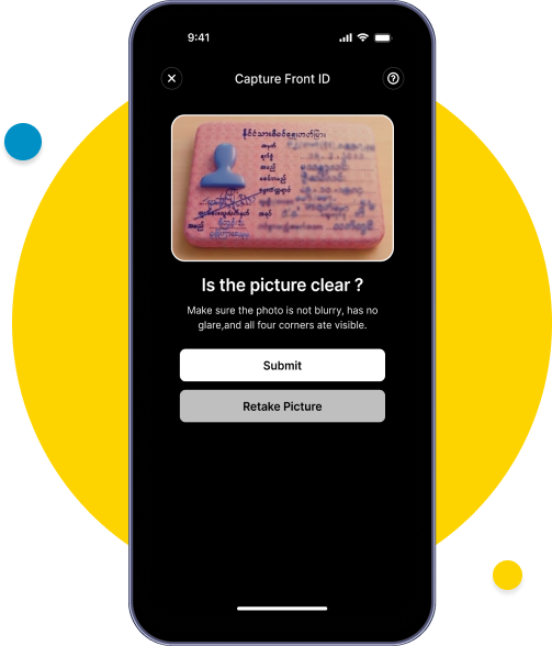 To capture your ID, ensure that both the front and back of your card fit completely within the frame and are clearly visible.