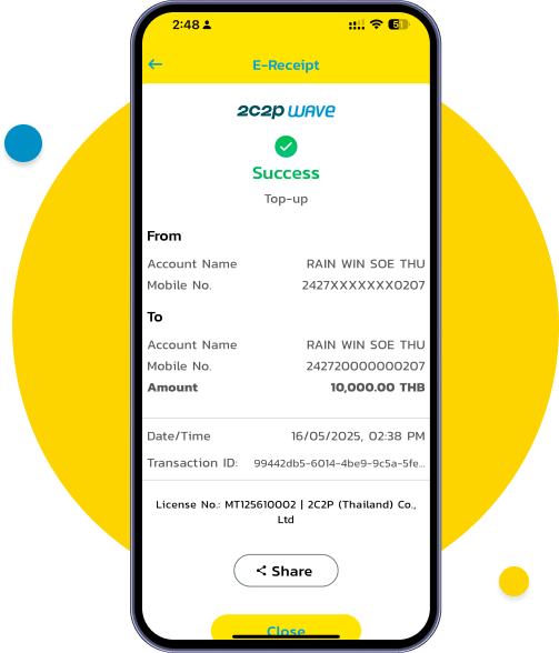 Once the service provider completes the transaction, a “Transfer Successful” screen will appear.
(You new balance will be updated immediately upon successful top-up.)