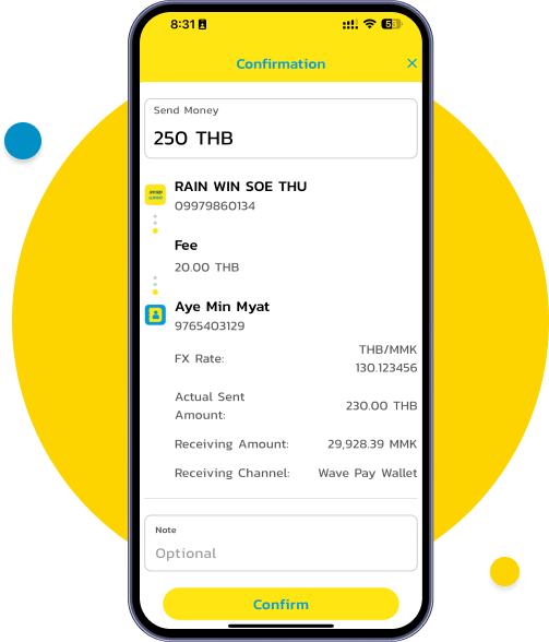 Enter the amount, review the details carefully, and tap “Continue” to proceed.