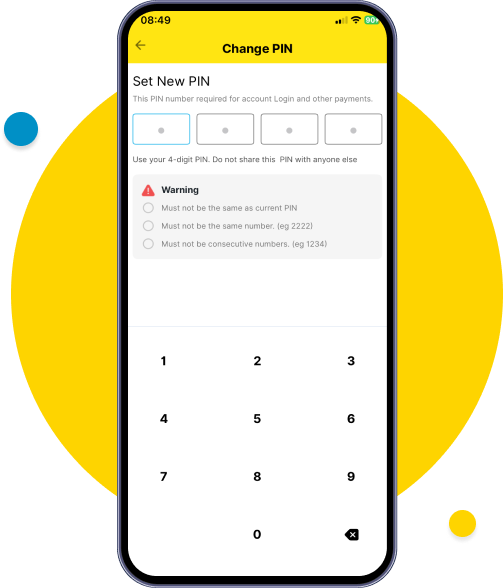 Set new PIN with security criteria.