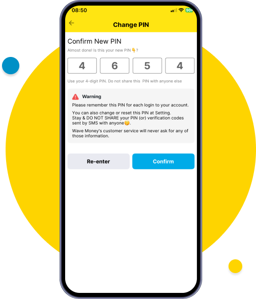 Review the new PIN and tap confirm. 

