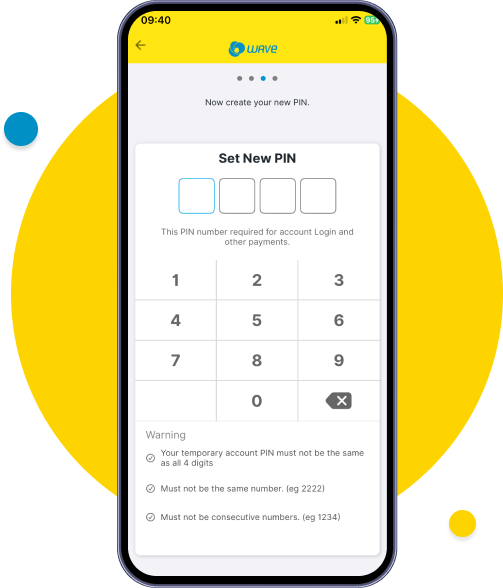 Enter new PIN with security criteria.
